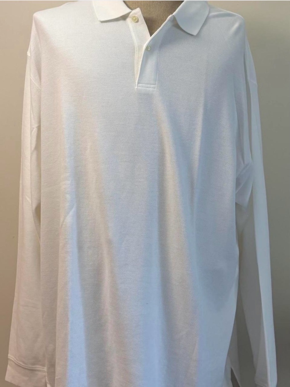 LL BEAN White Long-Sleeve Polo Shirt SZ 2XL NWT